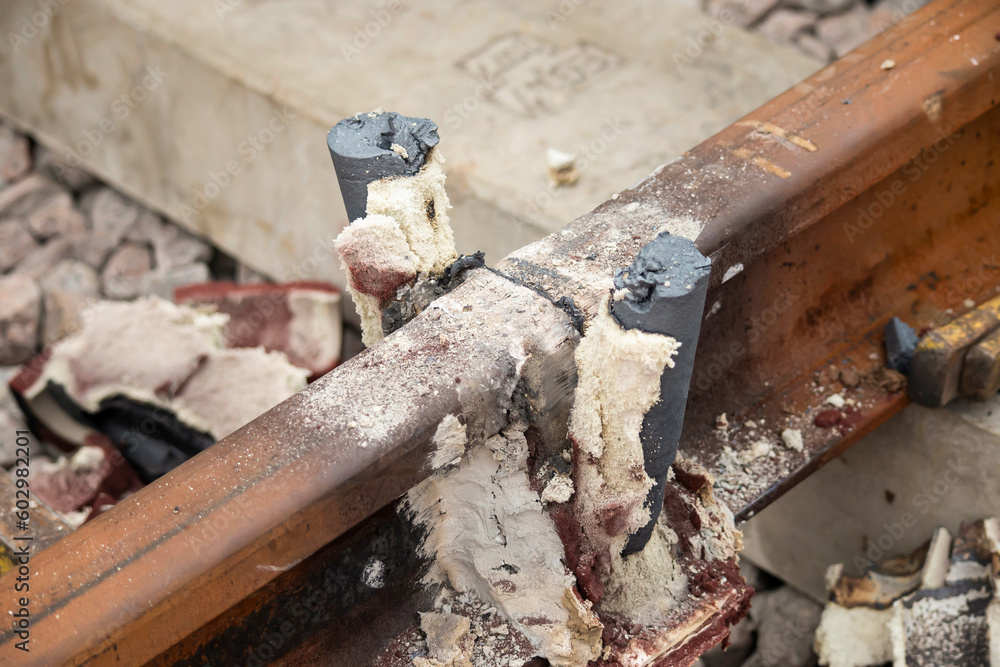 rail track construction, team work on railway rail track construction, team work on railway