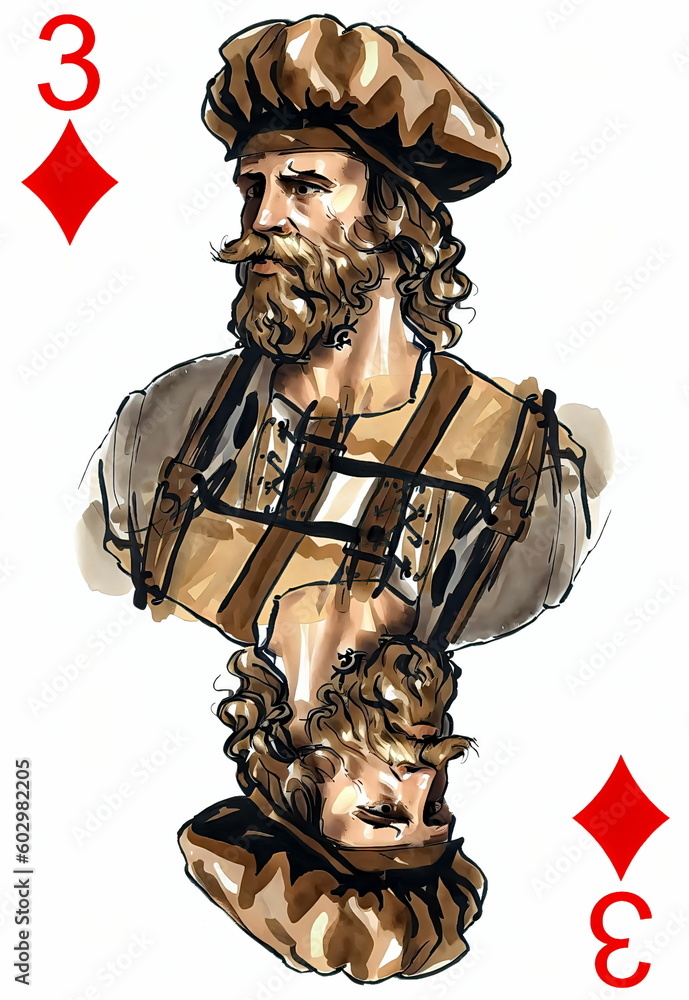 Fototapeta premium Playing cards. Medieval German society, culture and professions through cards for crazy eights, blackjack, bridge, poker, hearts and others. Created with Generative AI technology.