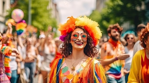 People celebrating pride month at a pride parade, LGBTQ+ diversity, Generative AI