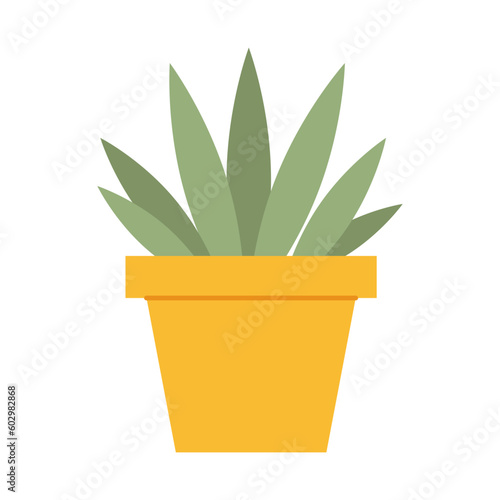 House plant in a yellow pot. Domestic gardening flat illustration isolated on a white background. Vector 10 EPS.