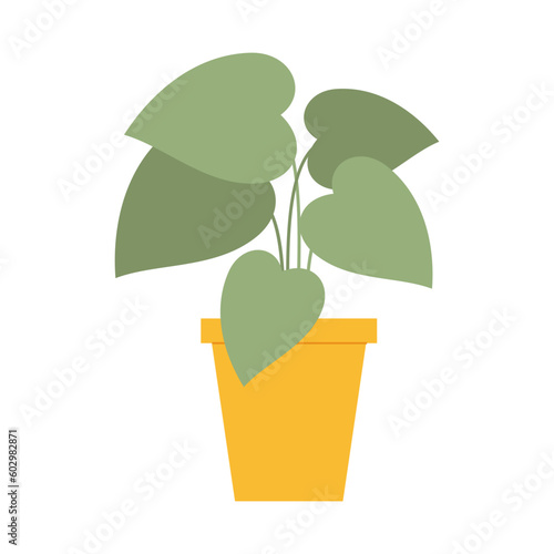 House plant in a yellow pot. Domestic gardening flat illustration isolated on a white background. Vector 10 EPS.