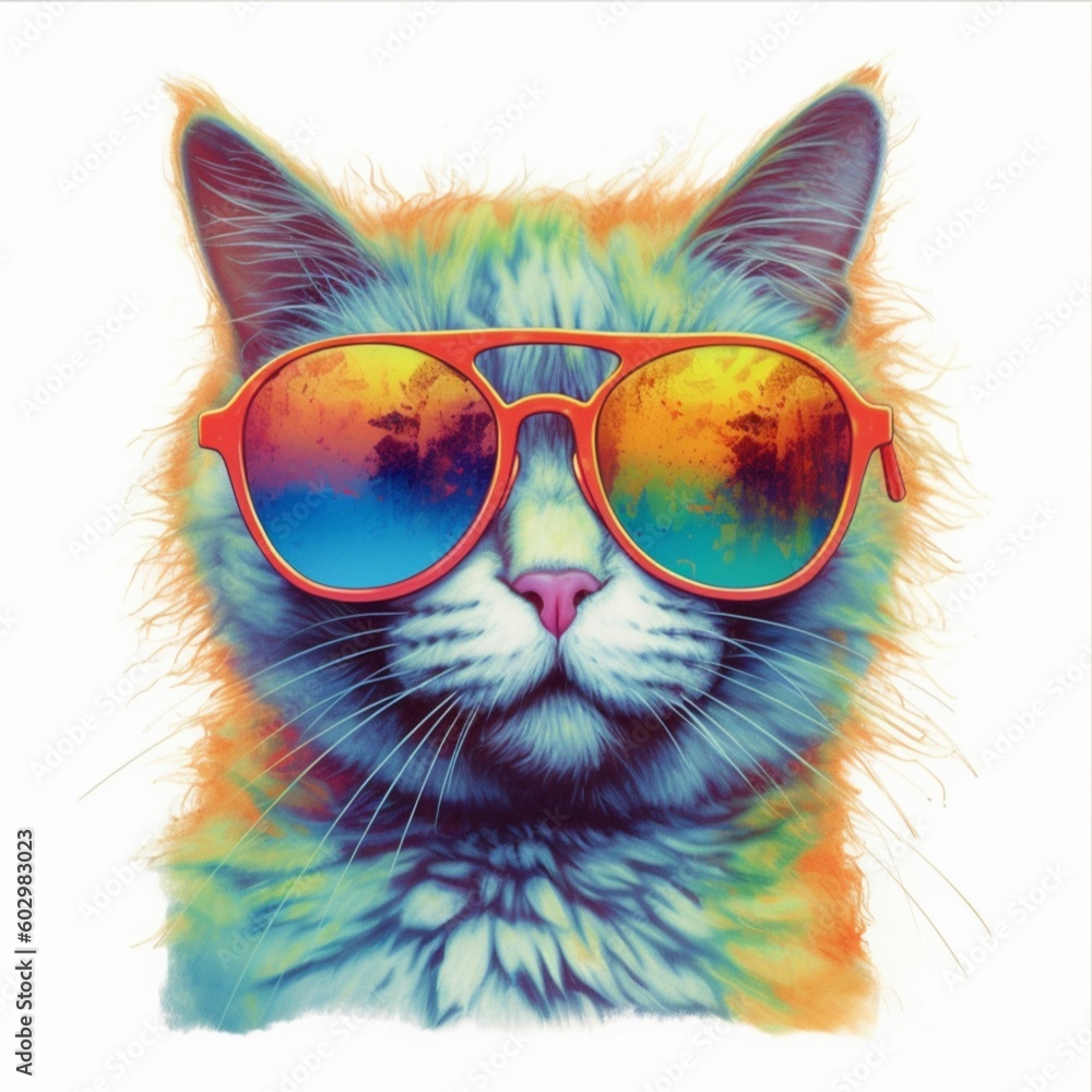 realistic cat in sunglasses made in pencil on a white background realistic cat in sunglasses made in pencil on a white background