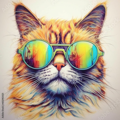 realistic cat in sunglasses made in pencil on a white background © Sarah