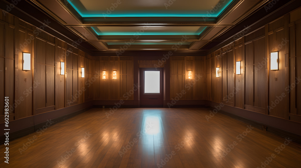 elegant empty ballroom with neon lights. Generative AI