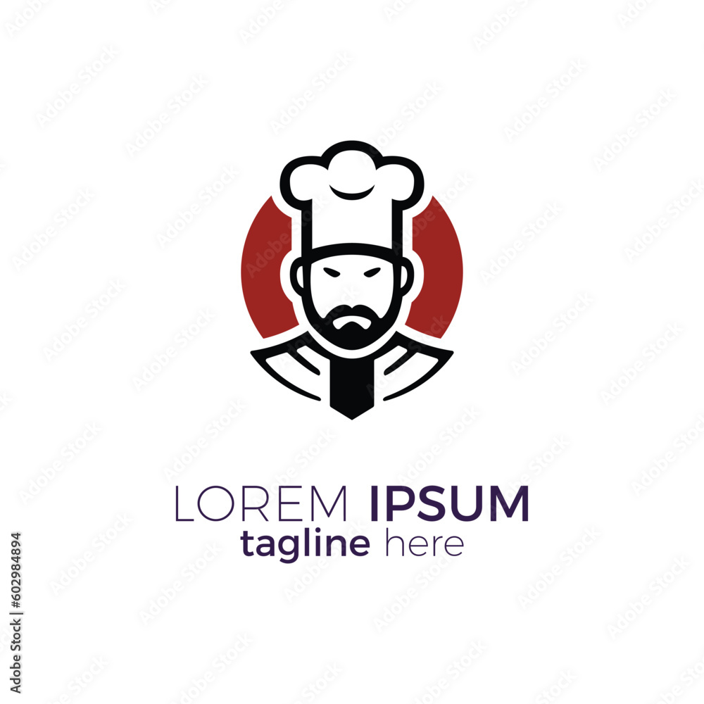 chef logo moustache beard red color vector illustration template design