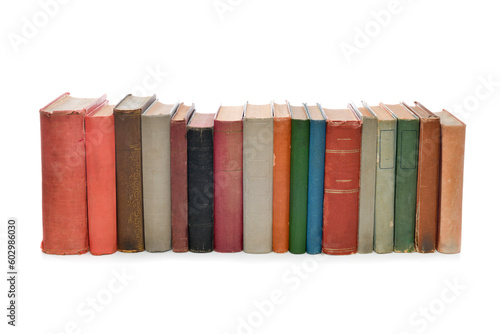 Stack of old books over white background 