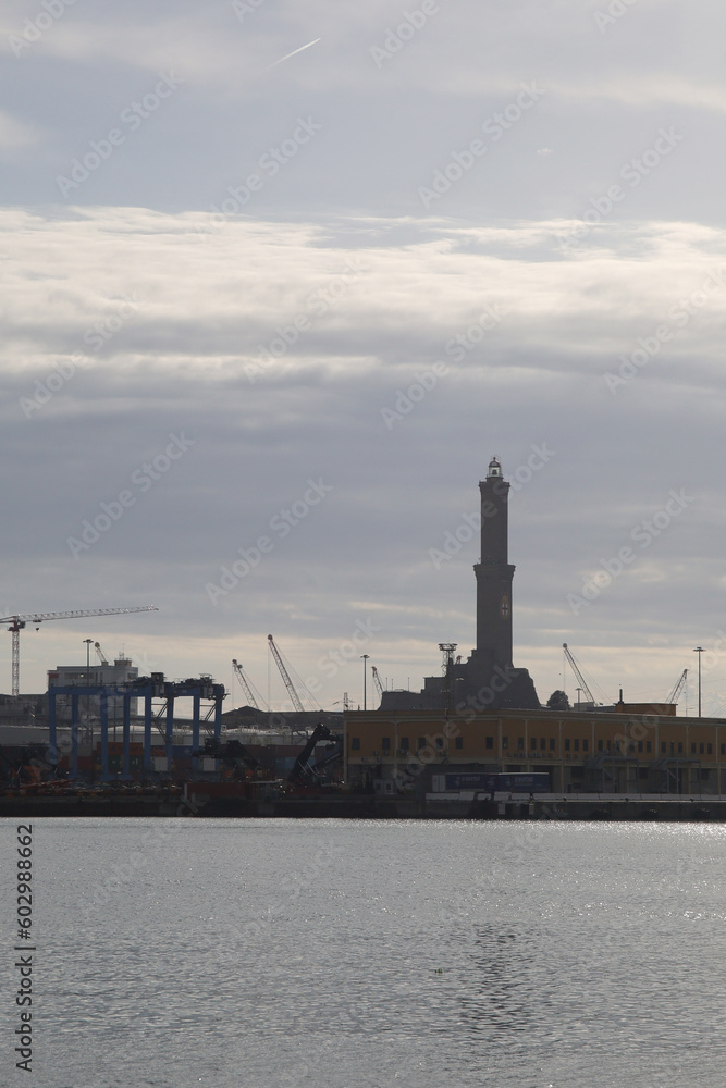 The Lighthouse and port of Genoa, Italy