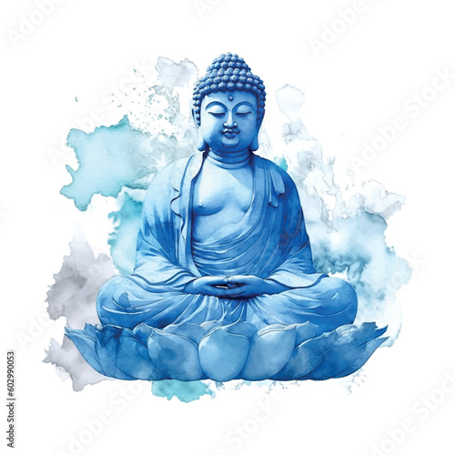 Blue buddha watercolor, great design for any purposes for decoration design. White background.