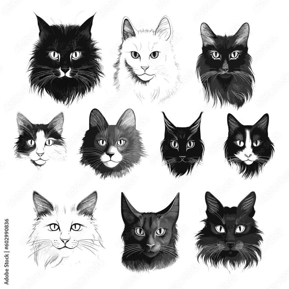 Collection of different kind of cats black and white