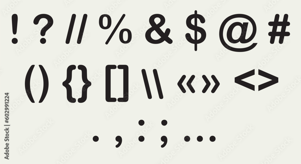 Punctuation marks. Font for writing. Signs and symbols. Vector. Punctuation marks. Font for writing. Signs and symbols. Vector.