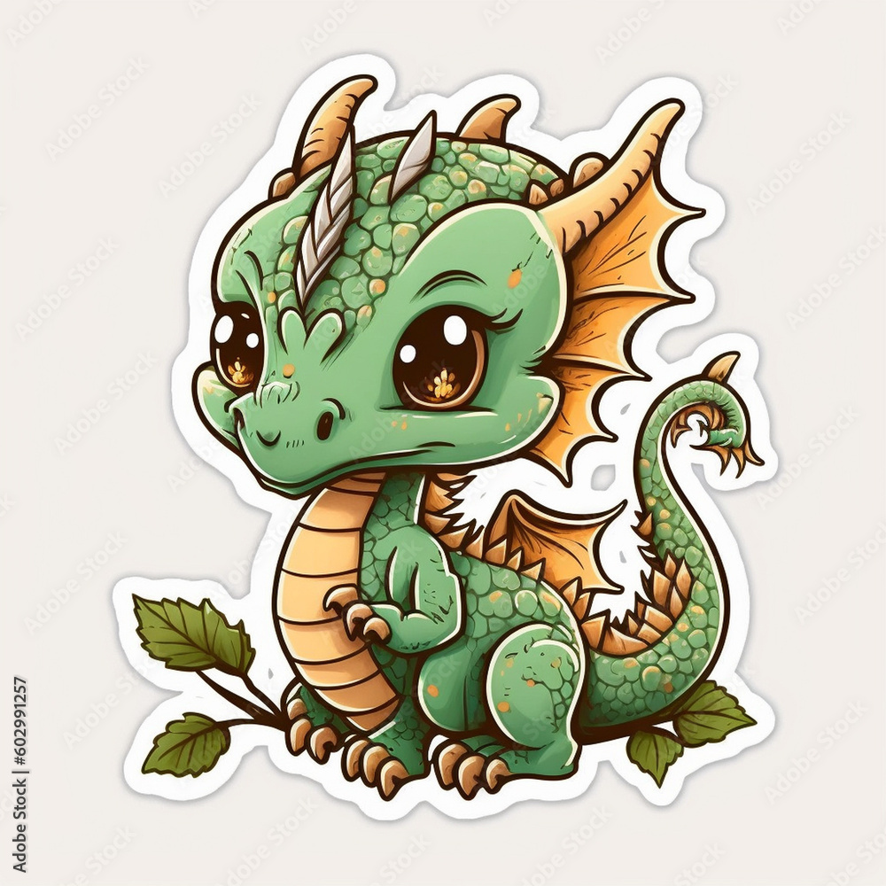 Fototapeta premium Dragon Illustration Sticker Generative AI