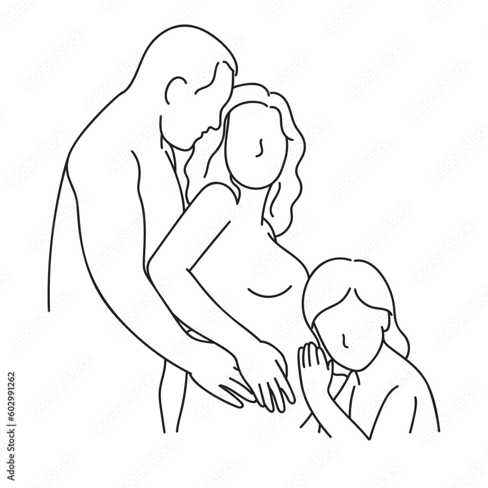 Continuous one line drawing of pregnant woman and man. Vector illustration.