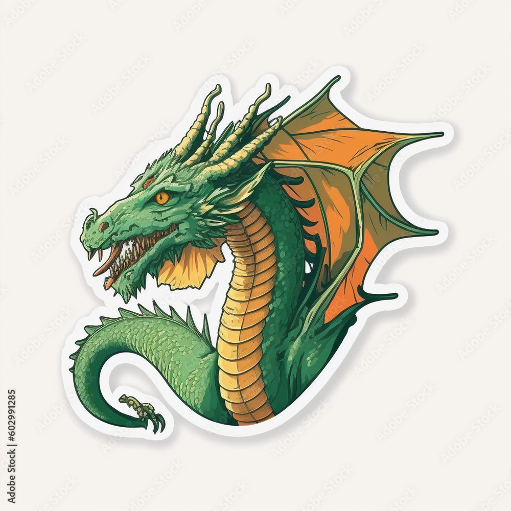 Fototapeta premium Dragon Illustration Sticker Generative AI