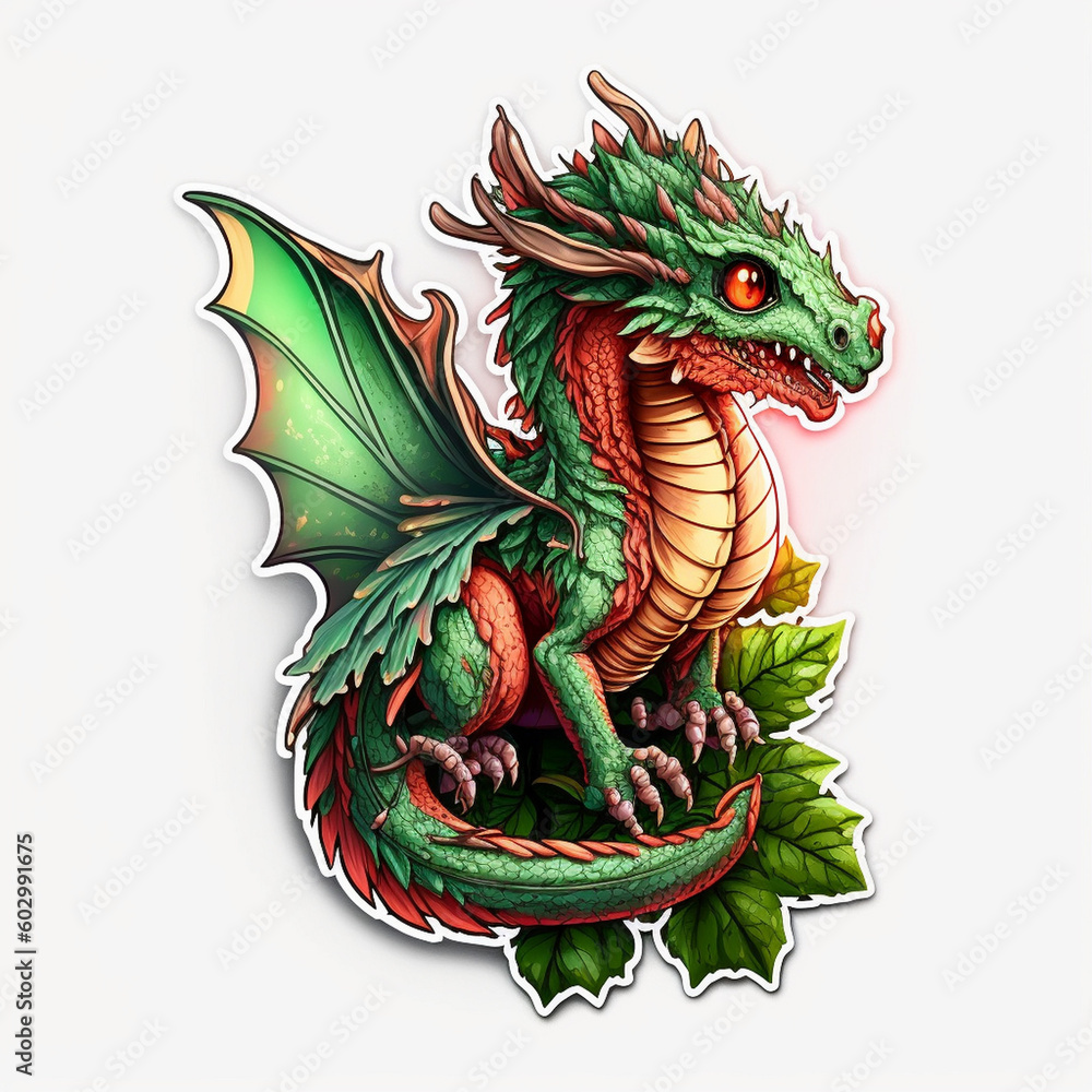 Obraz premium Dragon Illustration Sticker Generative AI