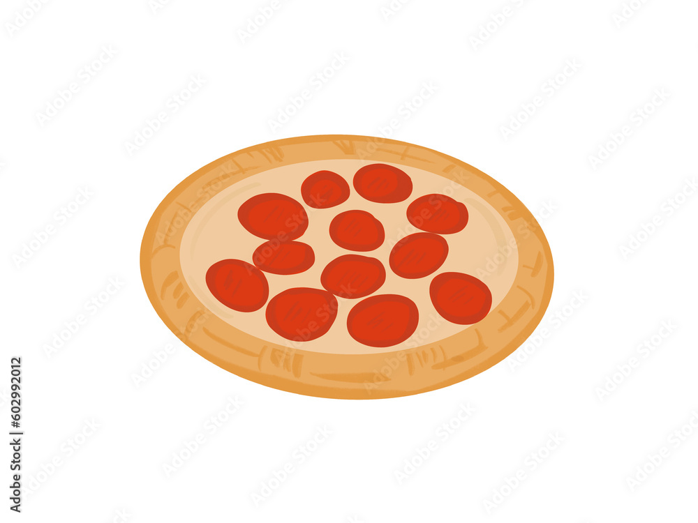 Thin crispy ham pizza can be eaten anytime for restaurant logo.on a white background. Thin crispy ham pizza can be eaten anytime for restaurant logo.on a white background.