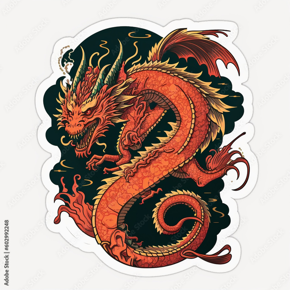 Fototapeta premium Dragon Illustration Sticker Generative AI