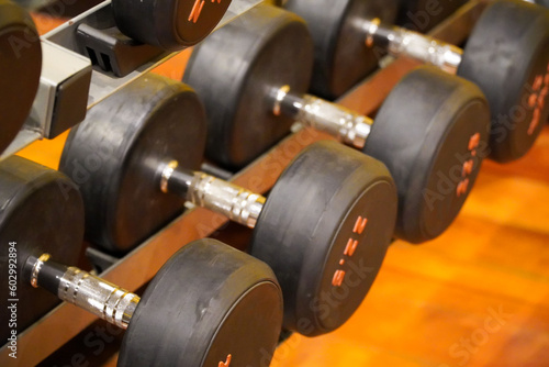 Dumbbells in a fitness hall,Sports and fitness room,Weight Training Equipment.