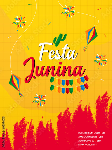 Festa Junina brazilian festival celebration greeting and invitation card vector illustration.