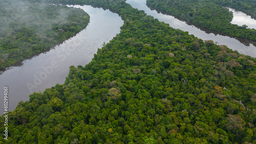 AMAZON RIVERS IN THE PERUVIAN JUNGLE, THEY CLEARLY SHOW THE MEANDERS, THE AMAZON AND THE NANAY ARE IMPORTANT TRIFLUENTS FOR CITIES IN THE PERUVIAN JUNGLE photo