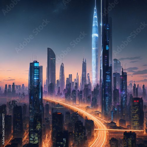 futuristic city skyline at night © darklanser