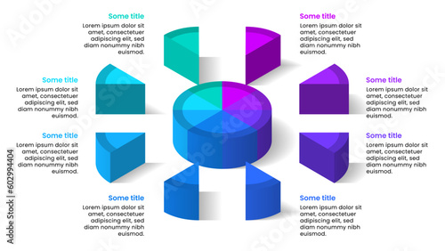 Infographic template. Isometric Pie with 8 pieces and text