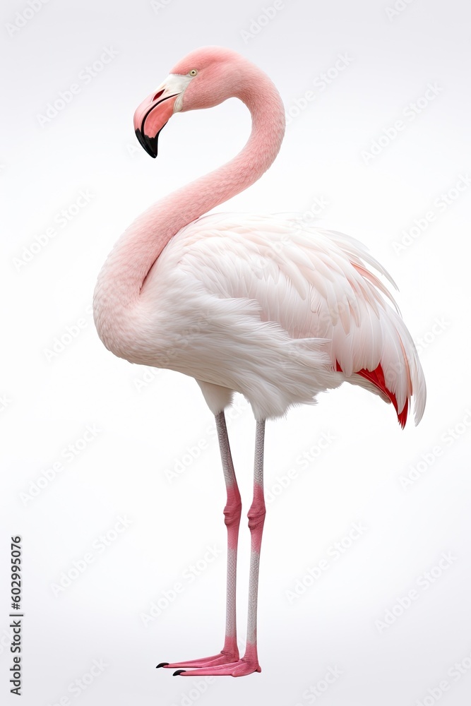 Pink flamingo isolated on white background. Generative AI