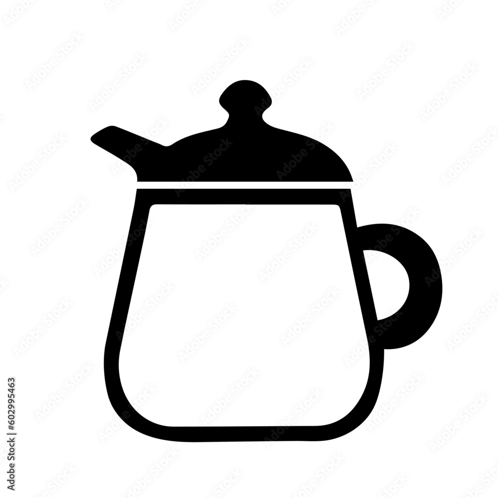 Black hand drawing illustration of a transparent glass kettle and hot water for tea isolated on a white background Black hand drawing illustration of a transparent glass kettle and hot water for tea isolated on a white background
