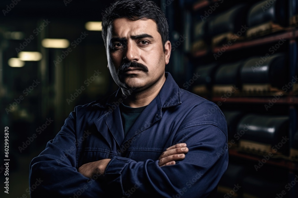 Portrait of a warehouseman working in a warehouse. Ai generative. Portrait of a warehouseman working in a warehouse. Ai generative.