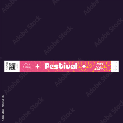 Wristband Ticket, Ticket bracelets for festival, event, disco, party, entry, mockup vector, pattern fun style