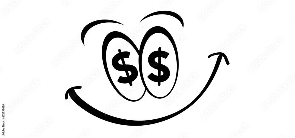 Fototapeta premium Cartoon bundle usa paper money and eye. Vector dollar, money notes or money bill. Bills for cash and currency. Banknotes, banking finance investment. America, vs flag. Dollar eyes.