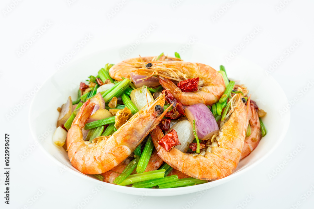 Chinese Cuisine One Plate Stir-fried Shrimp with Celery Chinese Cuisine One Plate Stir-fried Shrimp with Celery