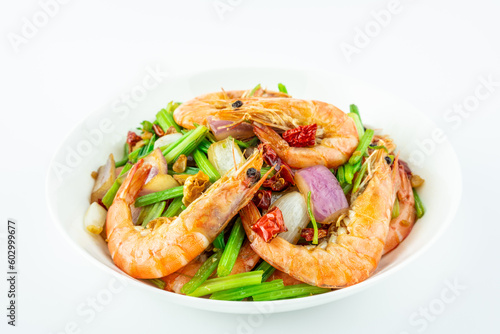 Chinese Cuisine One Plate Stir-fried Shrimp with Celery