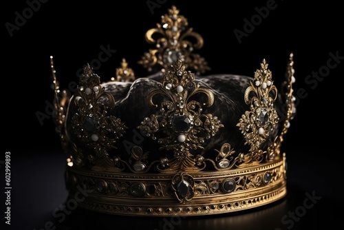 Golden crown on black background. Generative AI.
