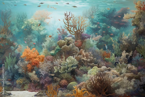Coral reef with fish and coral. Generative AI.