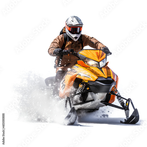 Man on snowmobile bike in motion