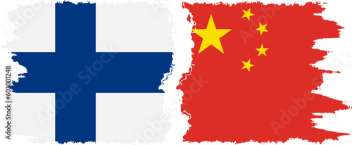 China and Finland grunge flags connection vector