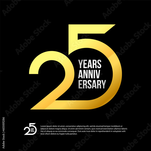 25 Th Anniversary Numbers Modern Gold Concept Logo. 25 Years Logotype. 25 Years Design Template. Vector Illustration