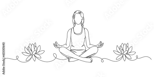 Line art illustration of a yoga person, yoga day line art style vector illustration