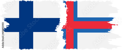 Faroe Islands and Finland grunge flags connection vector