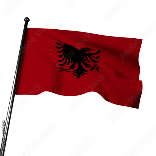 3D rendering of the Albanian flag, with realistic fabric that appears to wave in the wind. 