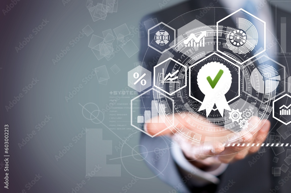 Business person show check mark, for good service concept Business person show check mark, for good service concept
