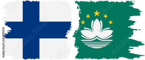 Macau and Finland grunge flags connection vector