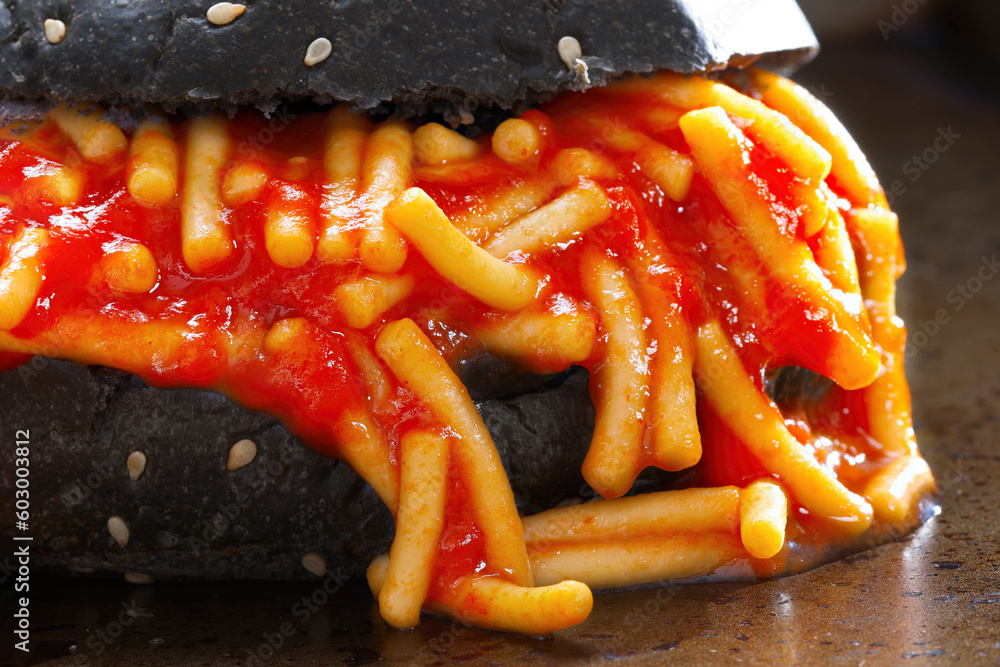 charcoal bun spaghetti sandwich
