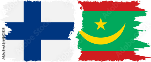 Mauritania and Finland grunge flags connection vector