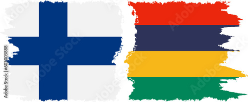 Mauritius and Finland grunge flags connection vector