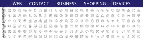 Web icons set. Business, Finance, Contact, Devices, Basic, Shopping, Web icon collection. Vector
