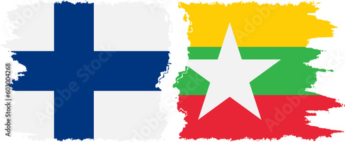 Myanmar and Finland grunge flags connection vector