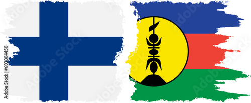 New Caledonia and Finland grunge flags connection vector