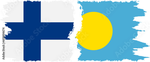 Palau and Finland grunge flags connection vector