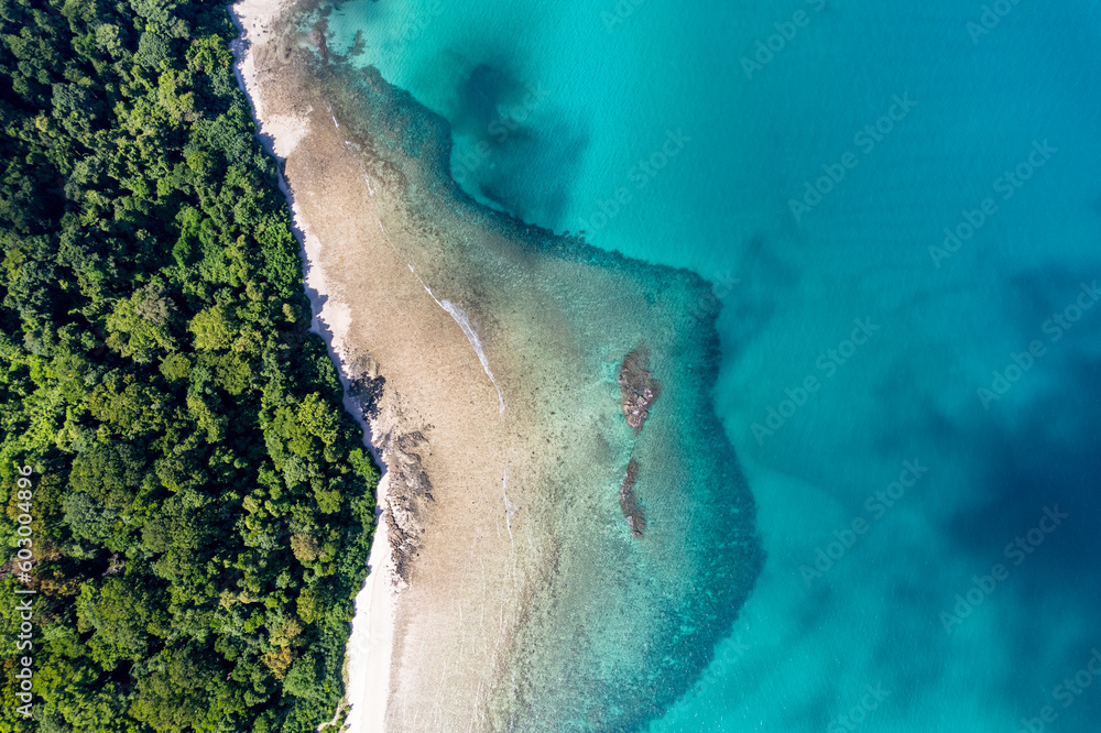 Aerial photography 
The two islands Ross and Smith connected by a sandbar surrounded by crystal clear open sea waters is the aerial view of the islands.